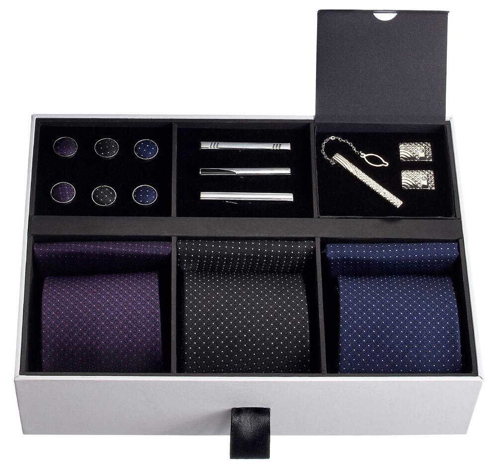 4392 Premium ’s Gift Tie Set Silky Necktie Pocket Squares Tie Clips